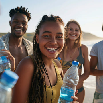 smiling-activists-holding-plastic-bottles-standing - SOS Hydration-sa